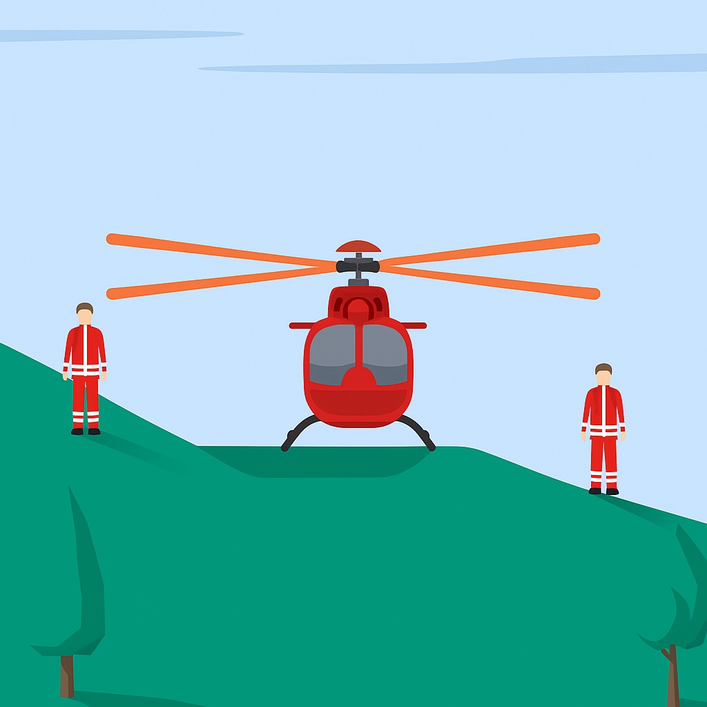 Annäherung an den Hubschrauber in abschüssigen Gelände