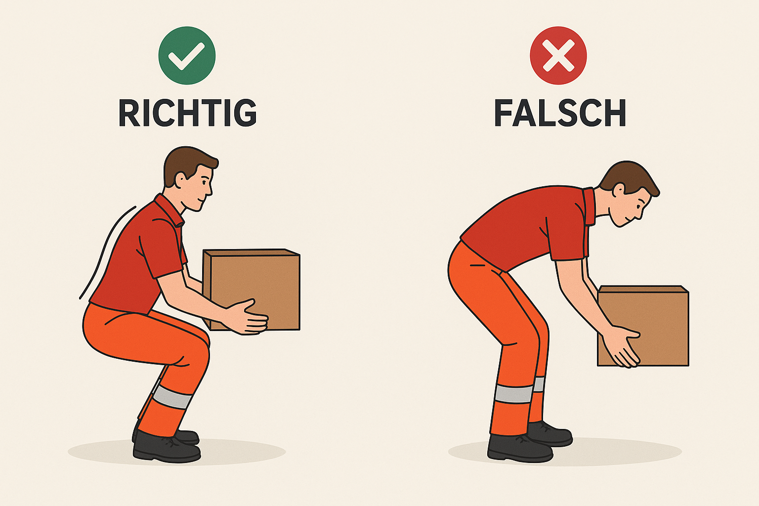 Richtiges Heben vs falsches Heben