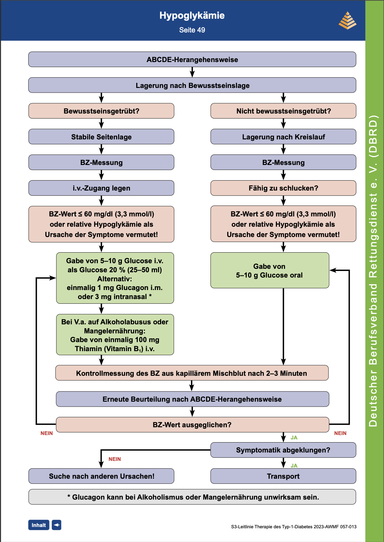 DBRD Algorithmus: Hypoglykämie - Erwachsene