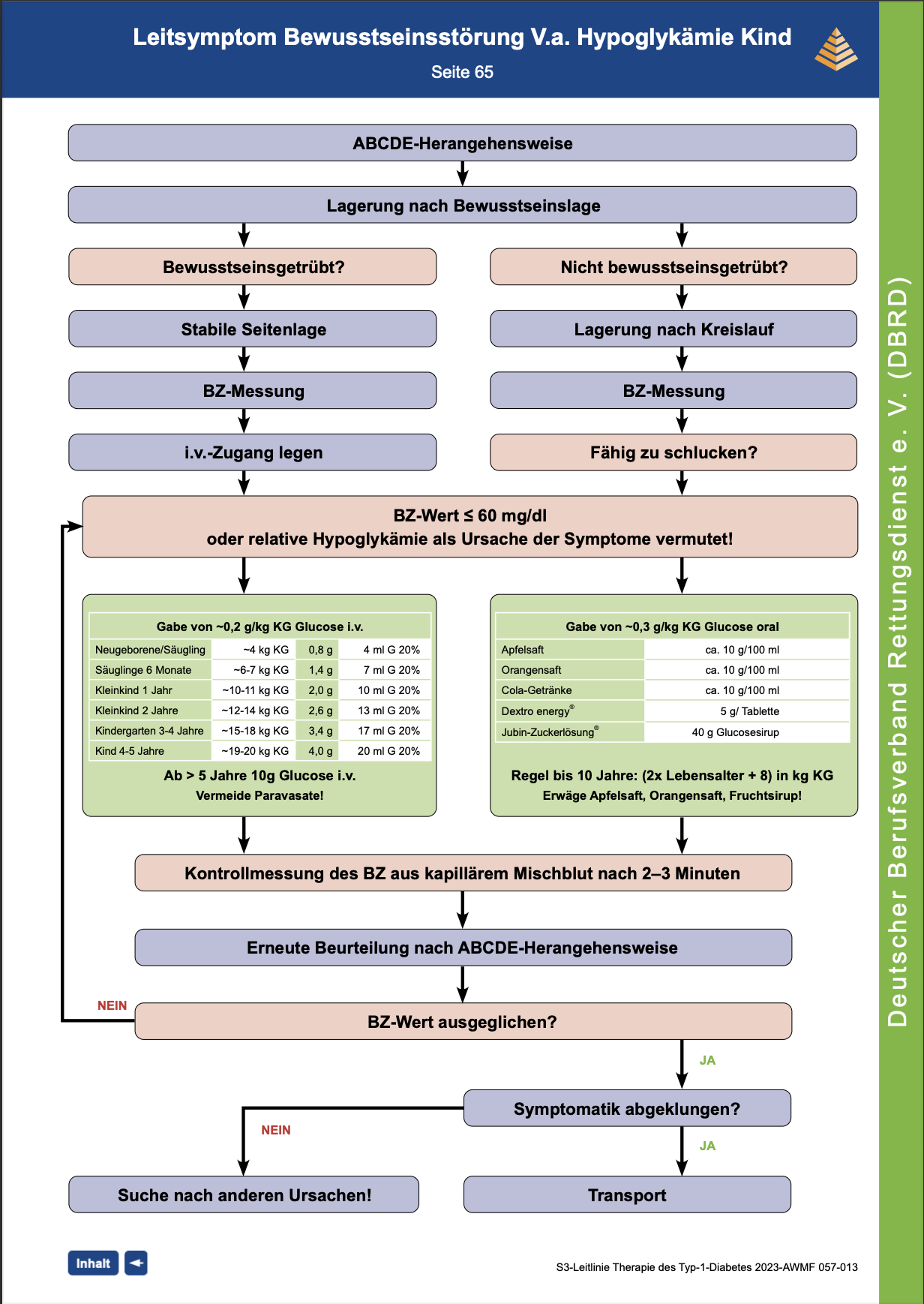 DBRD Algorithmus: Hypoglykämie - Kinder