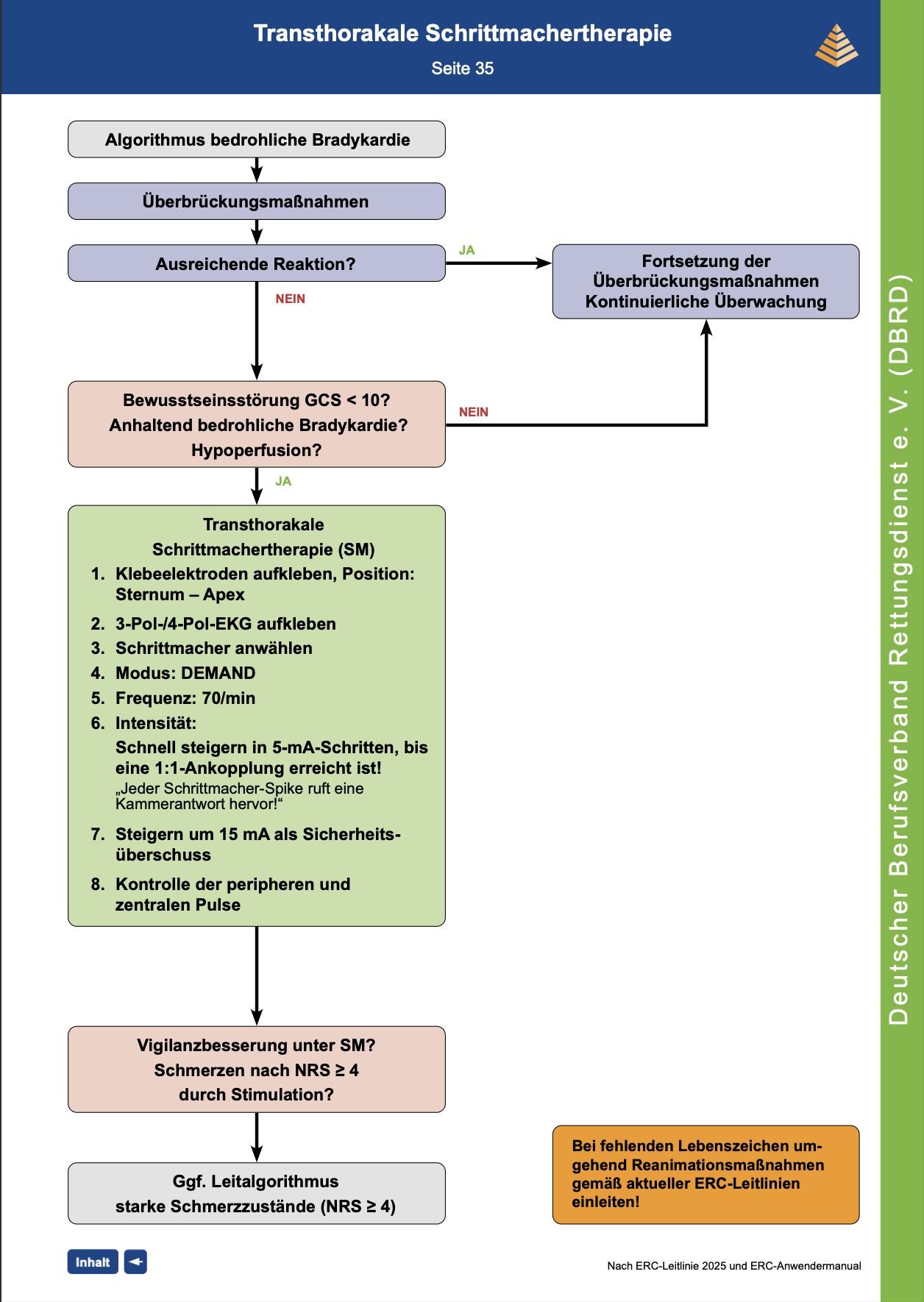 DBRD Algorithmus: transthorakale Schrittmachertherapie