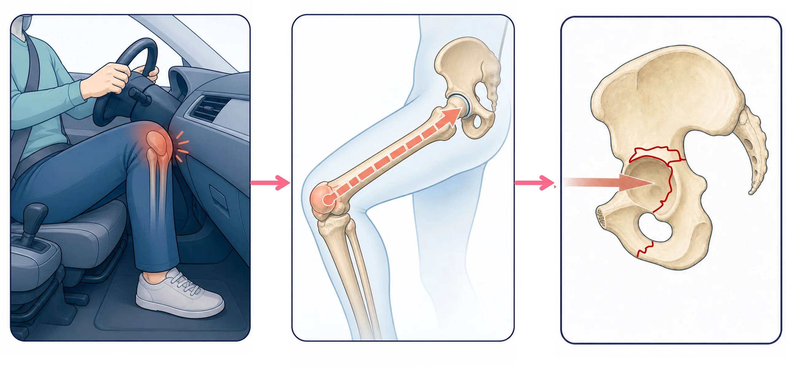 Dashboard Injury: Unfallmechanismus und mögliche Begleitverletzungen