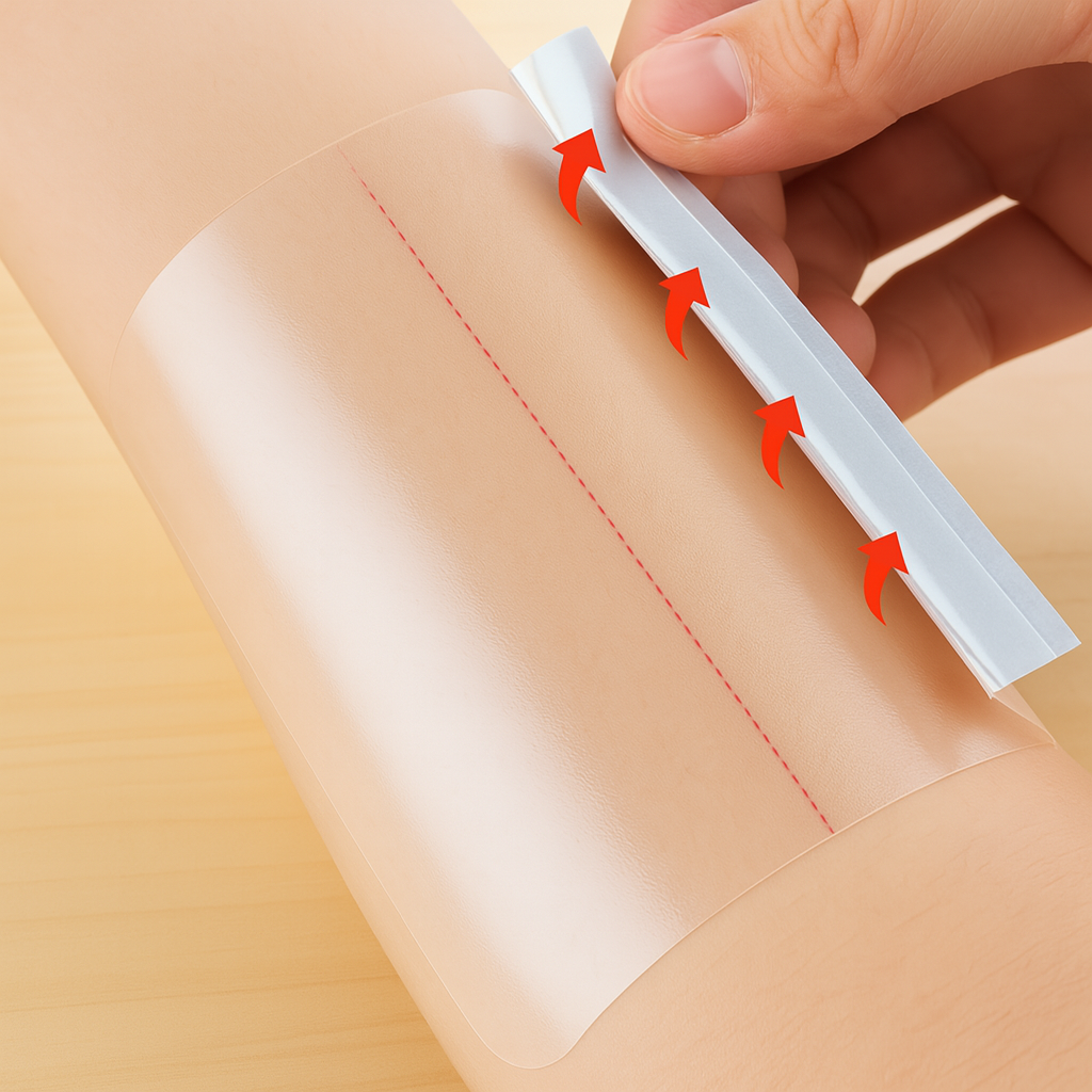 Anwendung eines Transparentfolienverbands auf der Haut